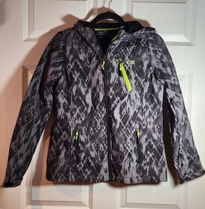 CB Black And Gray Patterned Fleece Lined Zip Up Hooded Jacket M